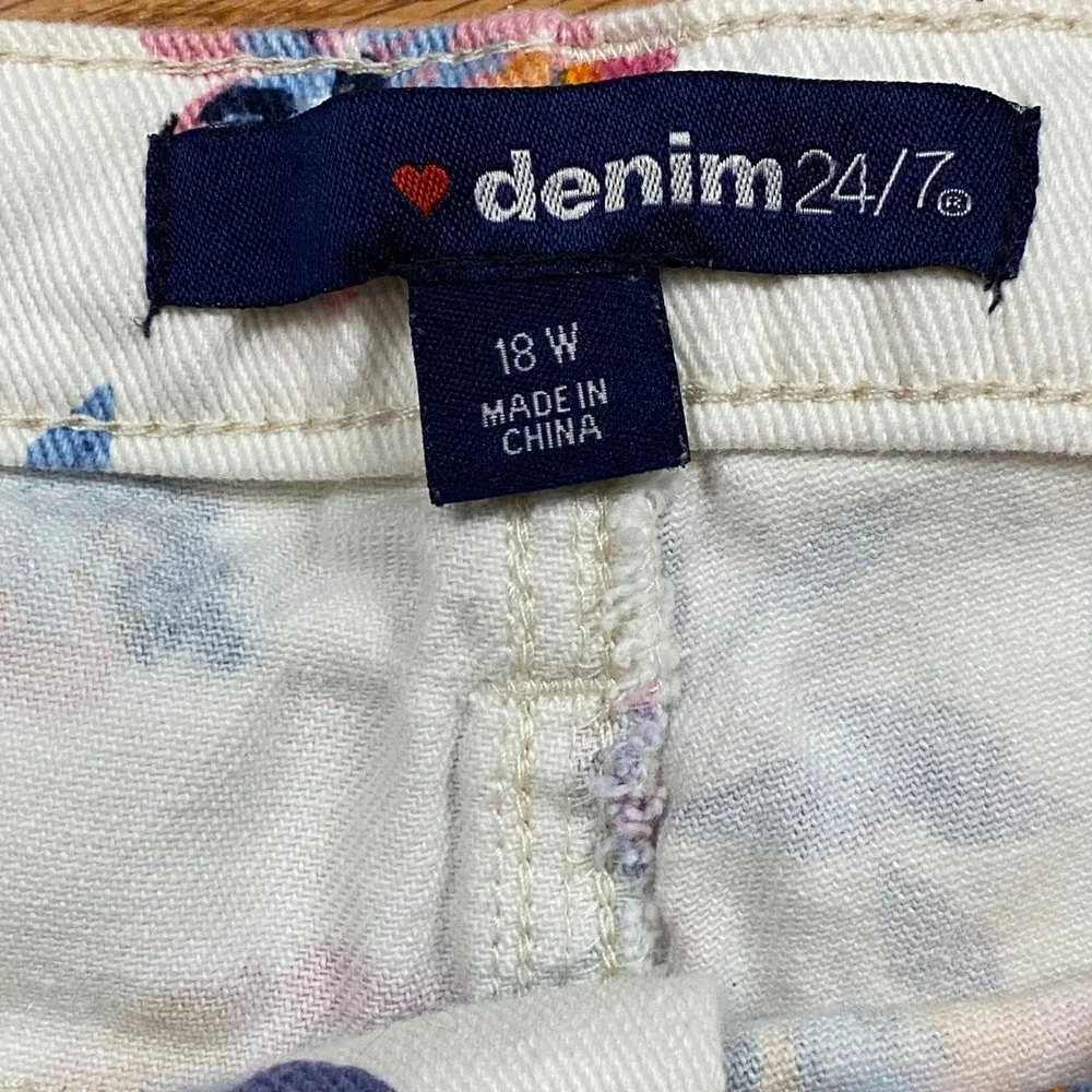 Denim 24/7 Floral Jeans‎ Womens 18W White Orange Blue Botanical Cottagecore